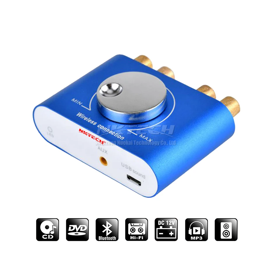 Blue WITHOUT Adapter NKTECH NK-F900 автомобильный усилитель мощности Bluetooth 4,2+ EDR цифровой плеер мини 2x60 Вт Hi-Fi стерео аудио AUX USB кинотеатр для телефона MP3 - Цвет: Blue WITHOUT Adapter