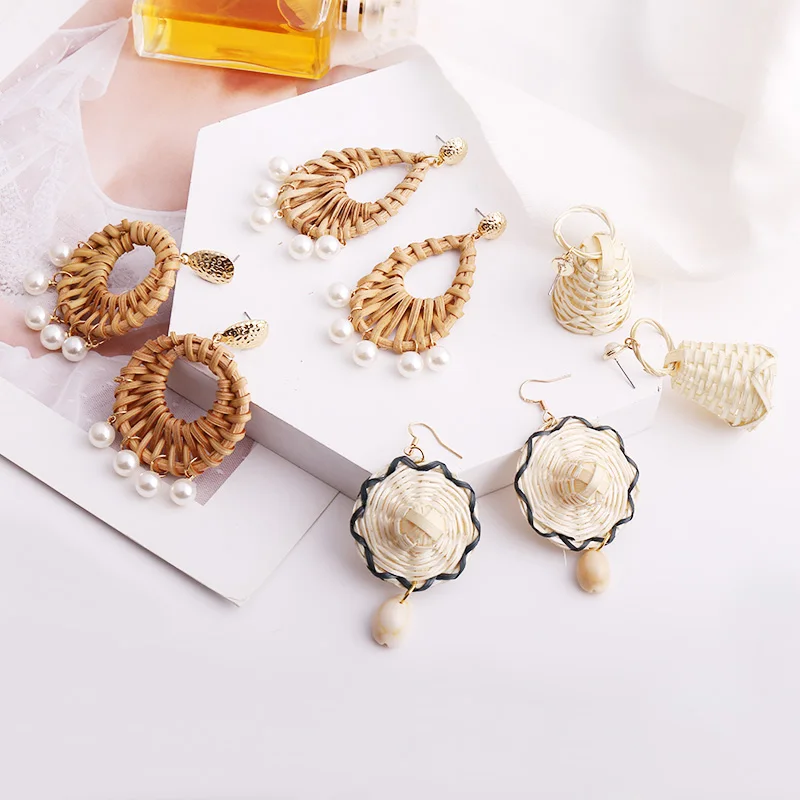 Новые Подвесные серьги ручной работы из дерева плетение травы лоза