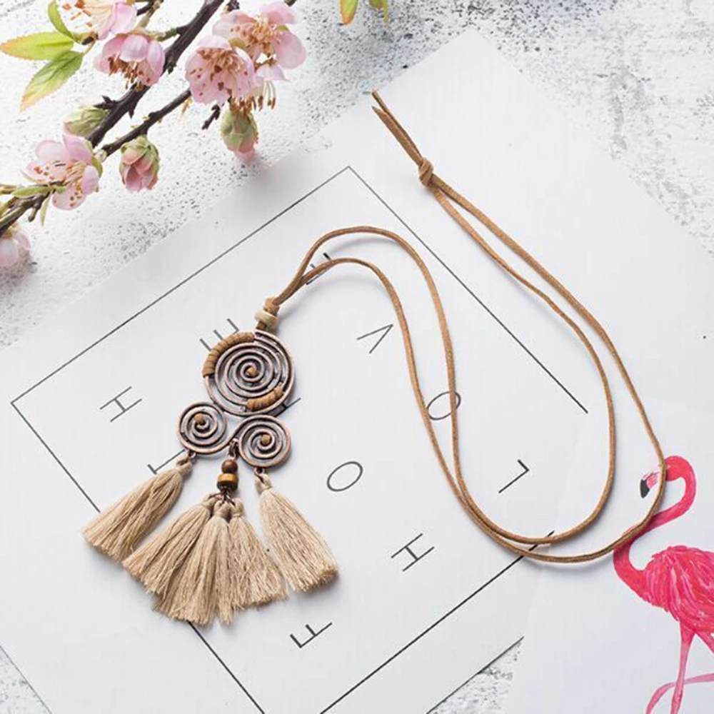 Женское длинное ожерелье в богемном стиле с цепочкой и кисточками женское модное