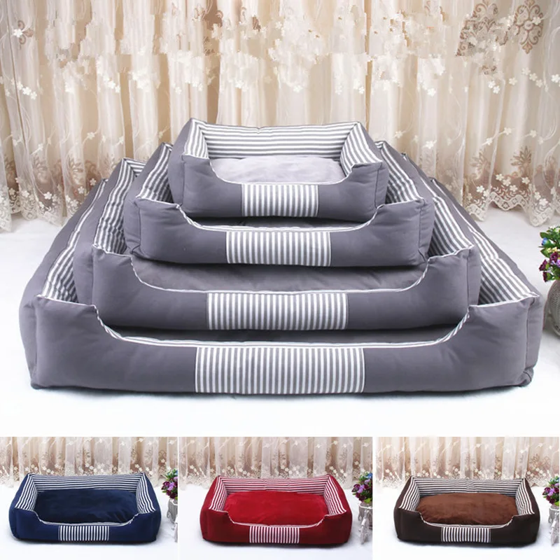 

New Winter Warm Plush Dogs Bed House Waterproof Cloth Stripe Dog Bed Mat Kennel Soft Sofa Dogs Puppy Pet Supplies Dog House