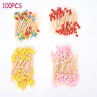 100pcs12cm сердце бамбука Еда выбирает шведского стола фрукт для кекса вилка вечерние торт десерт салат растительные палочки коктейль зубочистка шампур