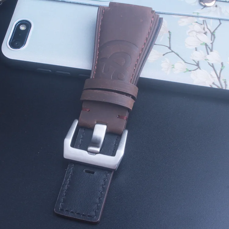 Brown silver buckle Черный коричневый синий Аллигатор узор кожаный ремешок для часов Ремешок для Bell& Ross BR-01 и BR-03 черная пряжка - Цвет ремешка: Brown silver buckle