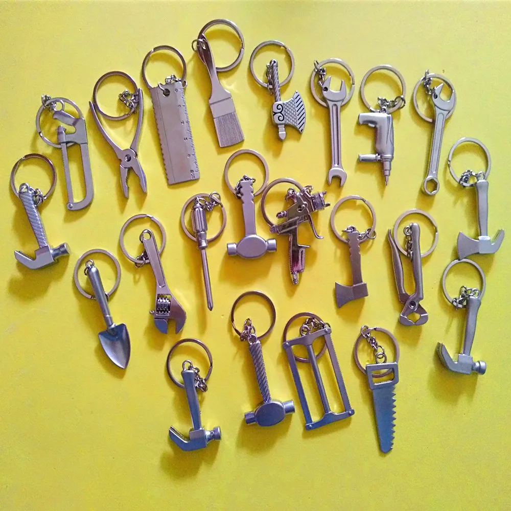 

44 Pcs 22 Styles brush keychains Wrench Keychain Saw ruler Keychain hammer shovel keychain axe keyfob Tool Keyring