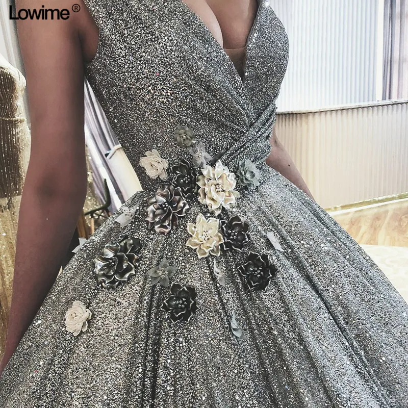 Женское вечернее платье без рукавов серебристое платье-трапеция с глубоким