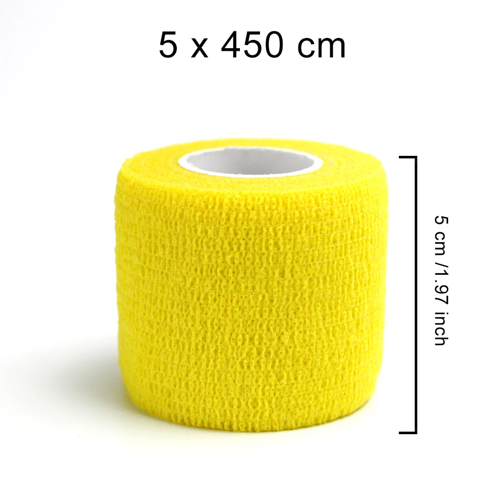 Yellow Стоящая 5 см* 450 см самоклеящаяся эластичная лента из нетканого материала, лента для фитнеса, наколенники, поддержка локтя, травмирующая подушка - Цвет: Yellow