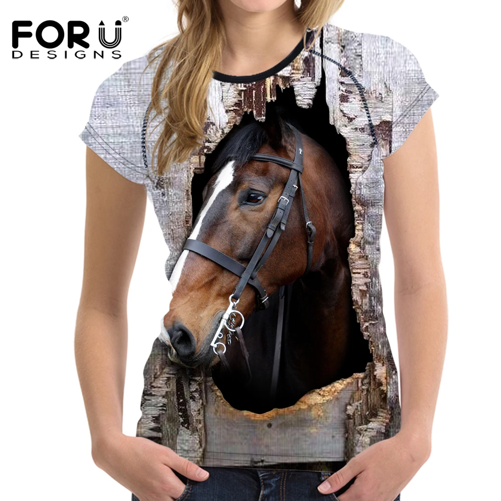 

Женская футболка с принтом Crazy Horse, летняя повседневная футболка с коротким рукавом и принтом животных, 3D