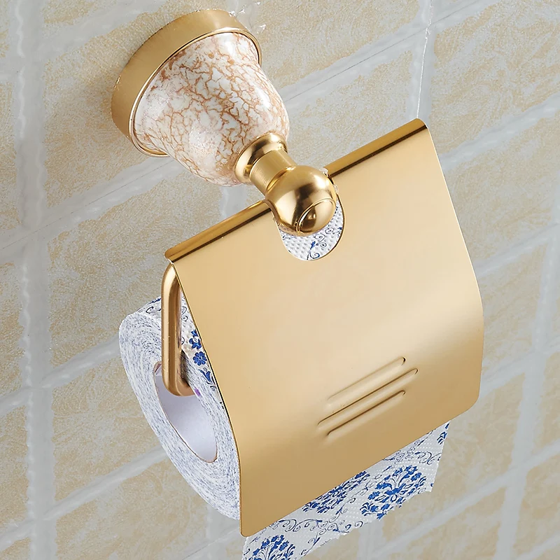 Бесплатная доставка Золотой держатель туалетной бумаги с керамикой рулона для