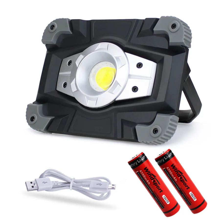 Gray With Battery 20 W COB светодиодный Портативный прожектор перезаряжаемый уличное рабочее освещение для охотничий лагерей 18650 Батарея прожектор - Испускаемый цвет: Gray With Battery