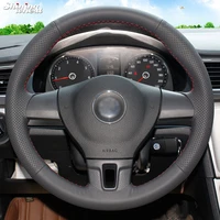 bannis hand stitched black leather car steering wheel cover for volkswagen vw tiguan lavida passat b7 jetta mk6