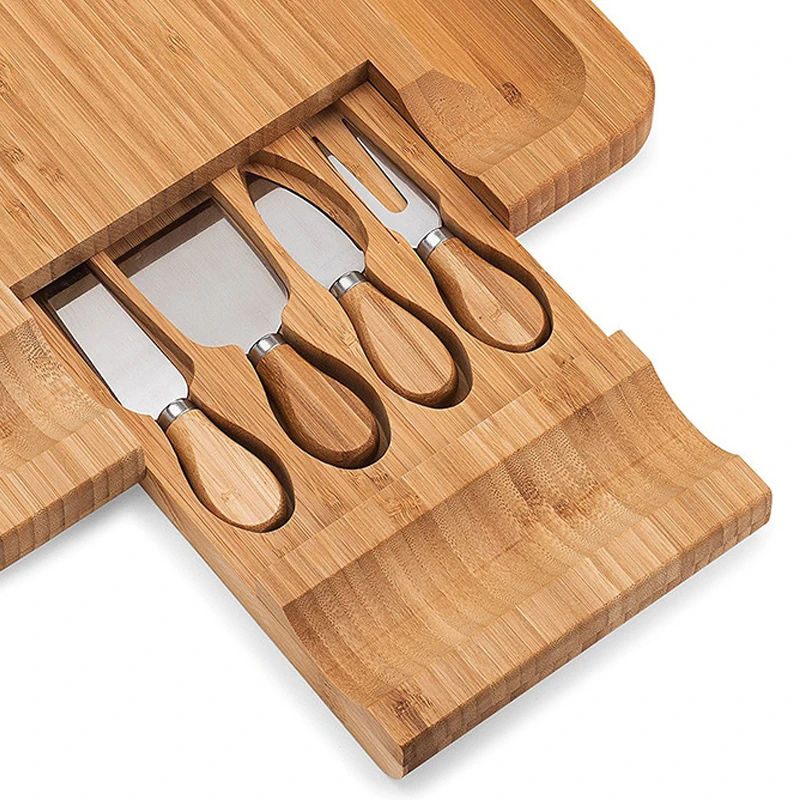 100% набор тарелок для сыра из натурального бамбука с набором столовых приборов и