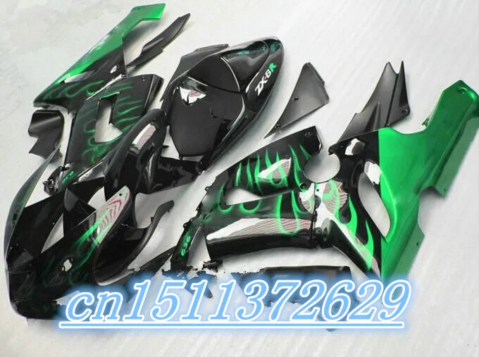 Обтекатель Dor-green flame черный для KAWASAKI Ninja ZX-6R 05-06 ZX6R 05 06 636 2005-2006 ZX 6R 2005 2006 ABS |
