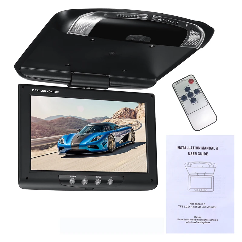Черный 9 дюймов TFT lcd цифровой экран автомобильный монитор на крыше с пультом дистанционного управления автомобильный потолок флип вниз DVD CD плеер