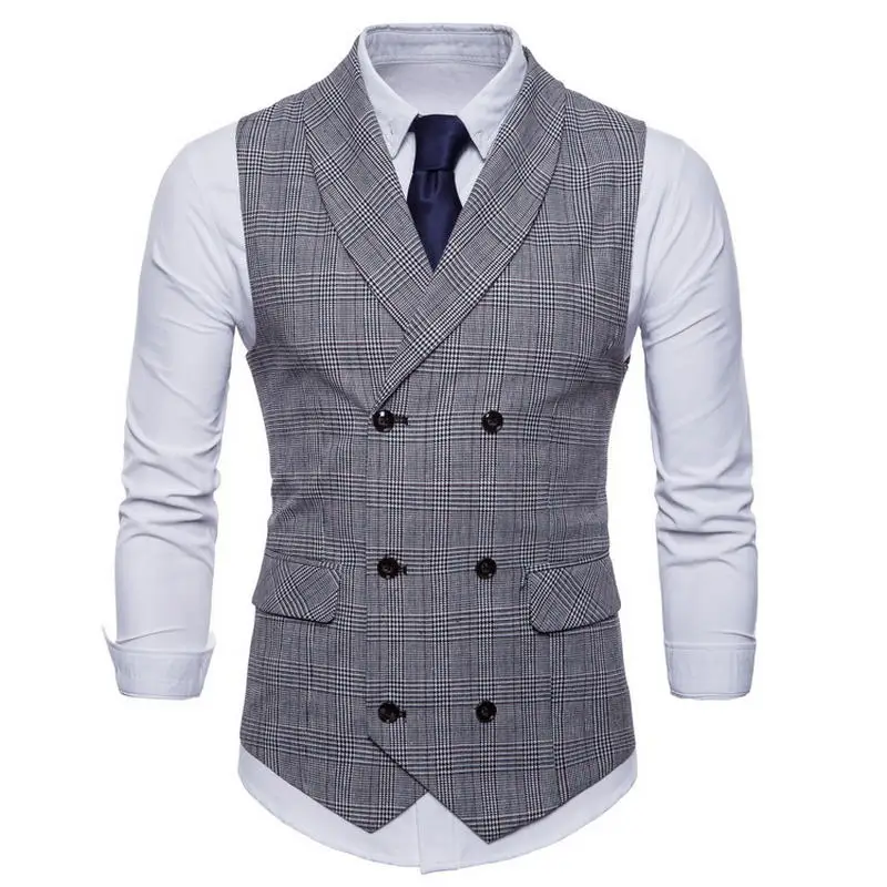 

2021 Brand Suit Vest Men Jacket Sleeveless Beige Gray Brown Vintage Tweed Vest Fashion Spring Autumn Plus Size Waistcoat