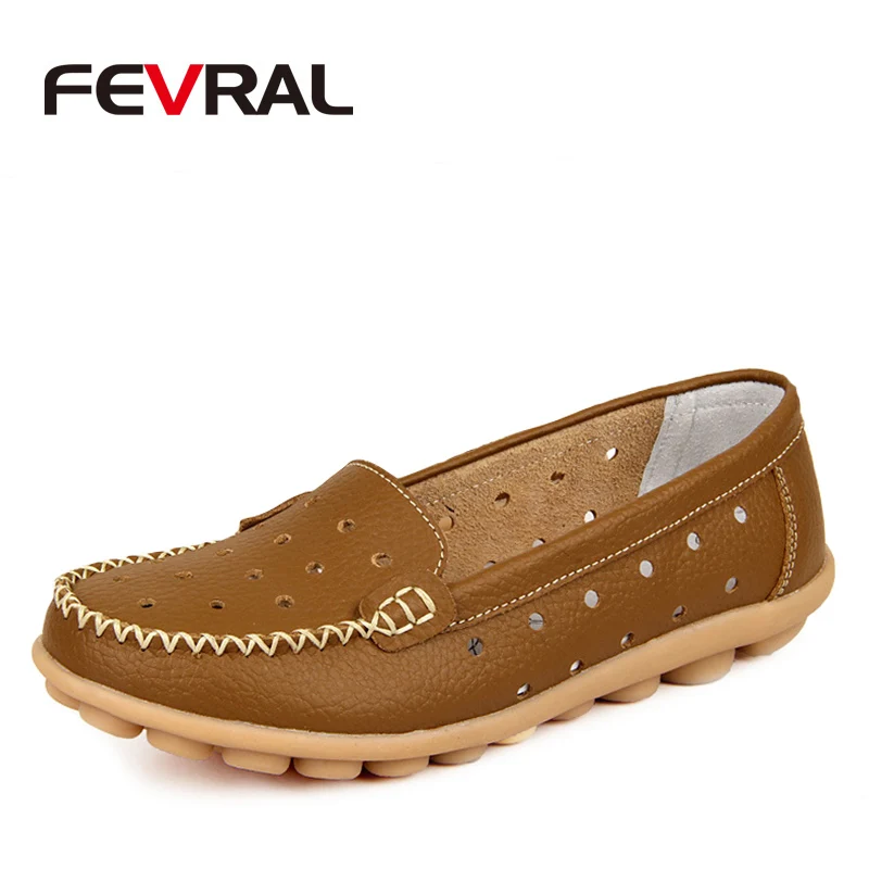 FEVRAL/Новое поступление; Летняя женская обувь; коллекция года; модные лоферы из натуральной кожи на плоской подошве; повседневная обувь с перфорацией; женская обувь; Размеры 35-42 - Цвет: Khaki