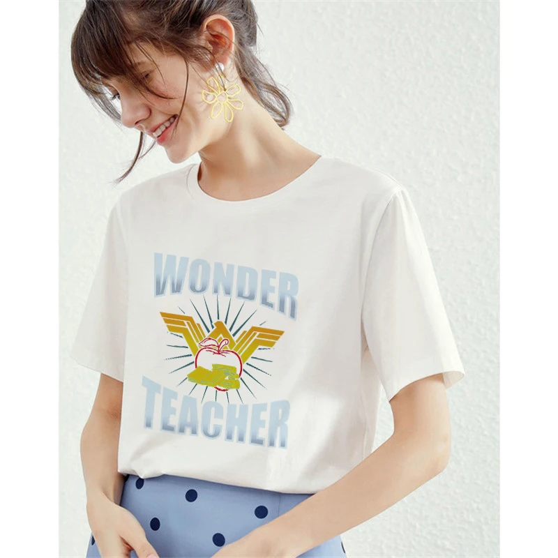Футболка Wonder Teacher для женщин 2019 хлопок Harajuku эстетическая с принтом Женская