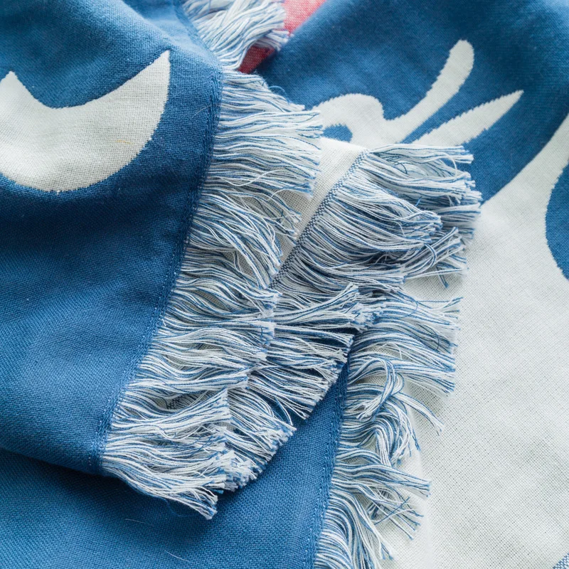 Синее полотенце в богемном стиле одеяло марлевые одеяла 100% хлопок кисточки 200*230