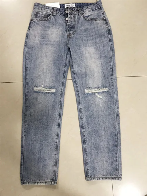light blue Новинка года; стильные Джинсы бойфренда с высокой талией и дырками на коленях; синий джинсовый светильник; винтажные штаны-шаровары длиной до щиколотки; повседневные брюки - Цвет: light blue