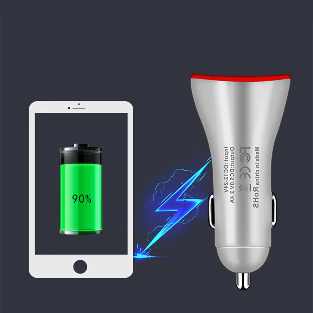 Автомобильное зарядное устройство с двойным Usb 5 В 2.4A Быстрая зарядка QC3.0 12-24 в