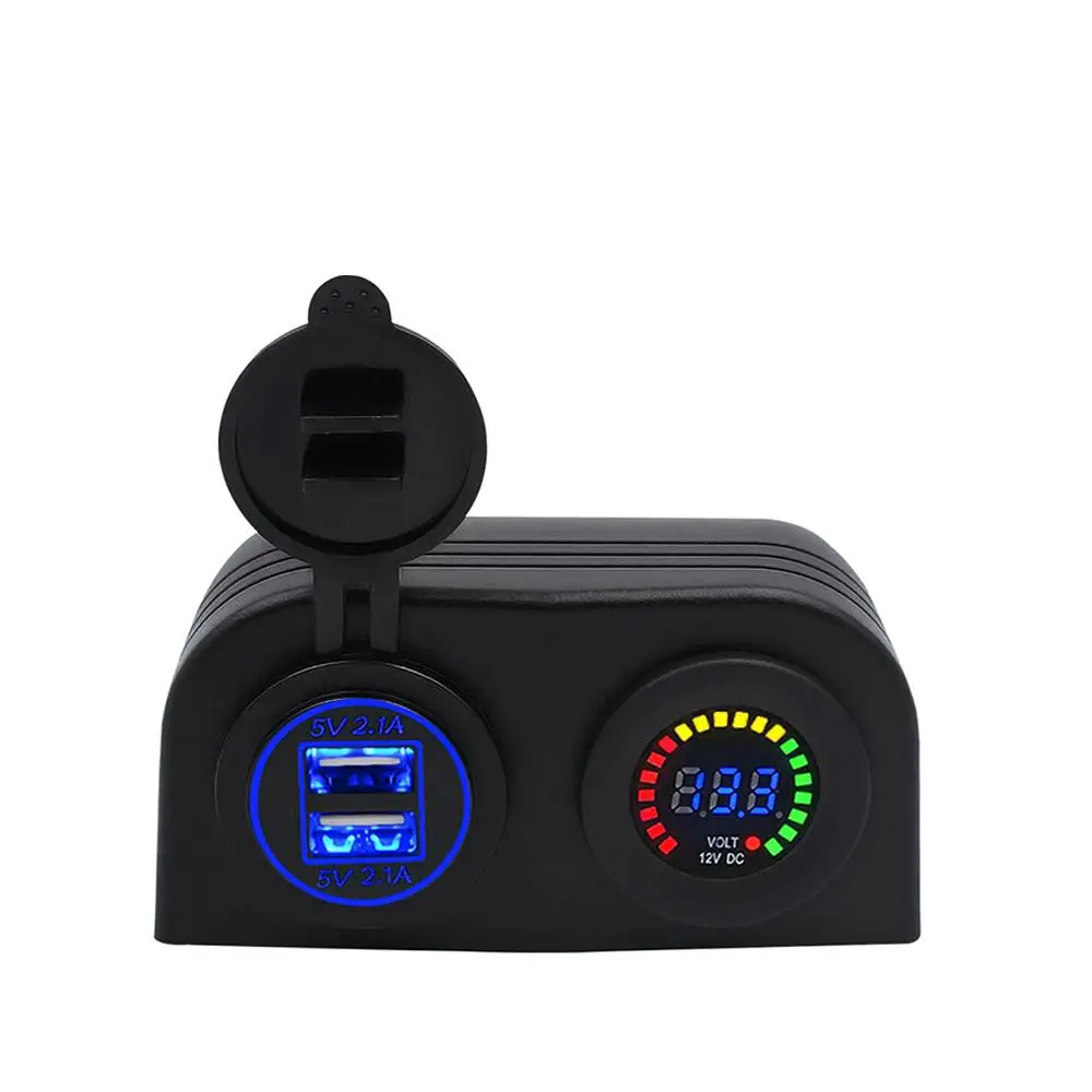 Двойной USB 5 В в 4.2A мотоцикл автомобиль USB зарядное устройство светодио дный синий светодиодный адаптер питания и В 12 в автомобильный прикуриватель мощность вольтметр со светодио дный - Название цвета: USB and Voltmeter