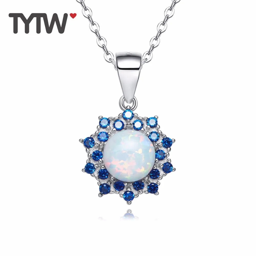 TYTW S925 Sterling Silver Opal gem jewel colorful Jewelry Special Gift Necklace sun Pendant choker necklaces for Women | Украшения и