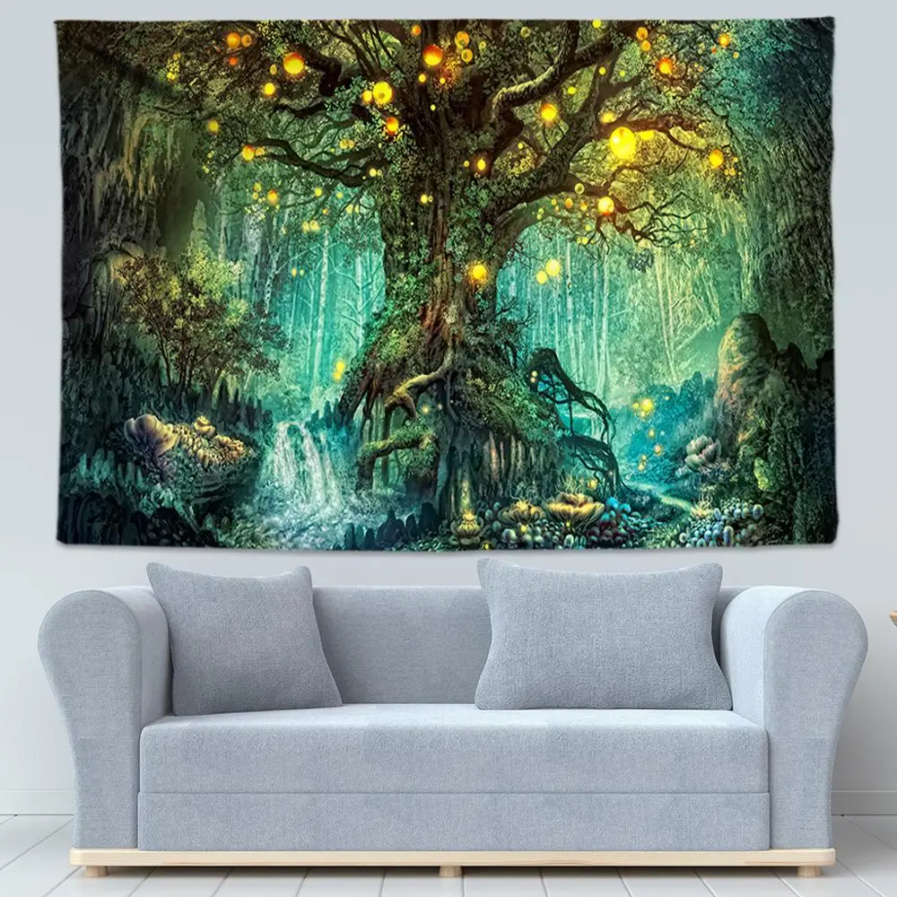 Психоделический гобелен в стиле хиппи с рисунком желаемого дерева настенный