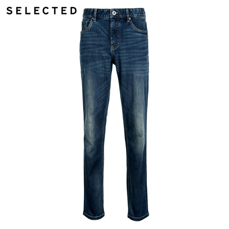 Мужские осенне-зимние Стрейчевые прямые джинсы из смеси хлопка и лайкры C | 418432537