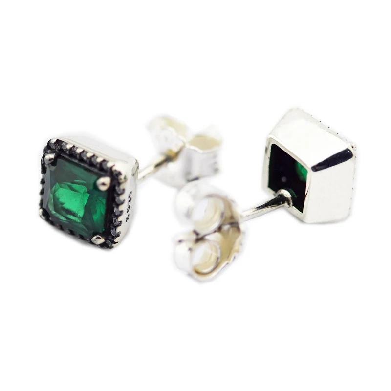 Женские серьги гвоздики из серебра 100% пробы с зеленым фианитом|stud earrings|earrings free