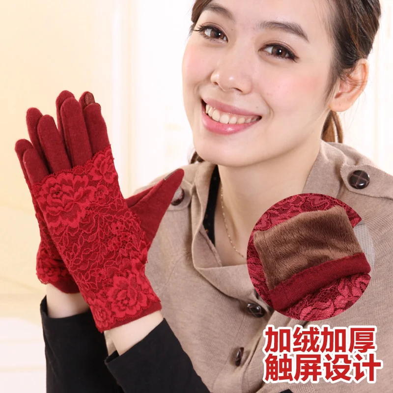 2017 New autumn winter women thick rose soft lining touch screen wool ladies driving warm gloves mittens | Аксессуары для одежды