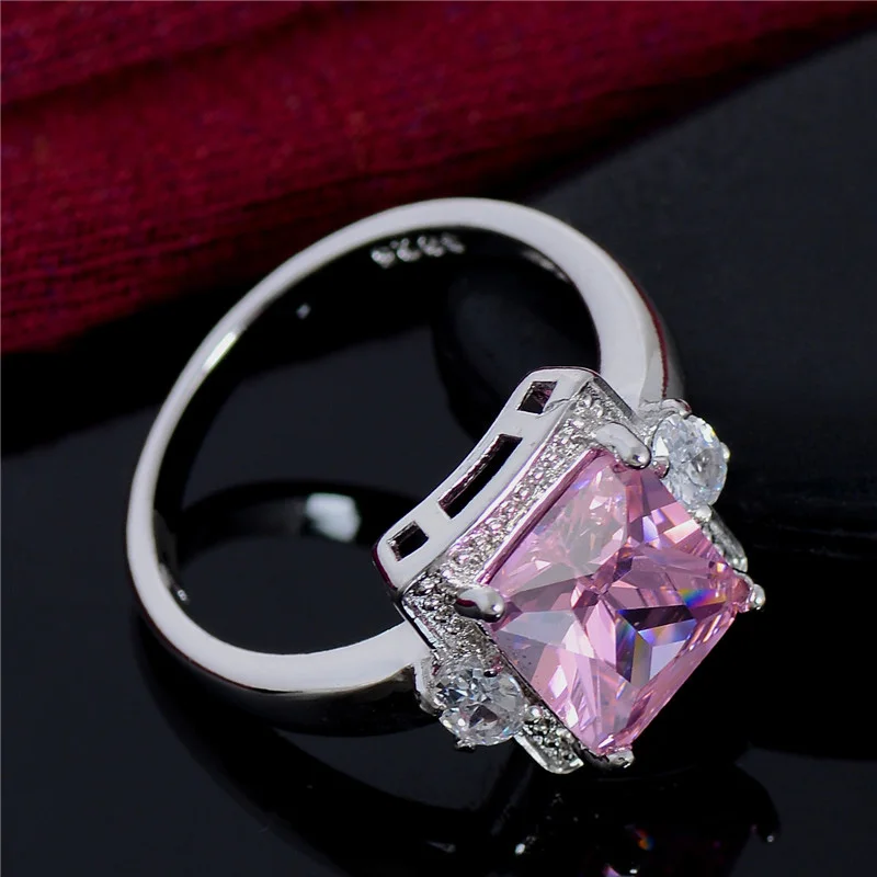 Женские кольца с фианитом SHUANGR серебристые и розовые прозрачными фианитами