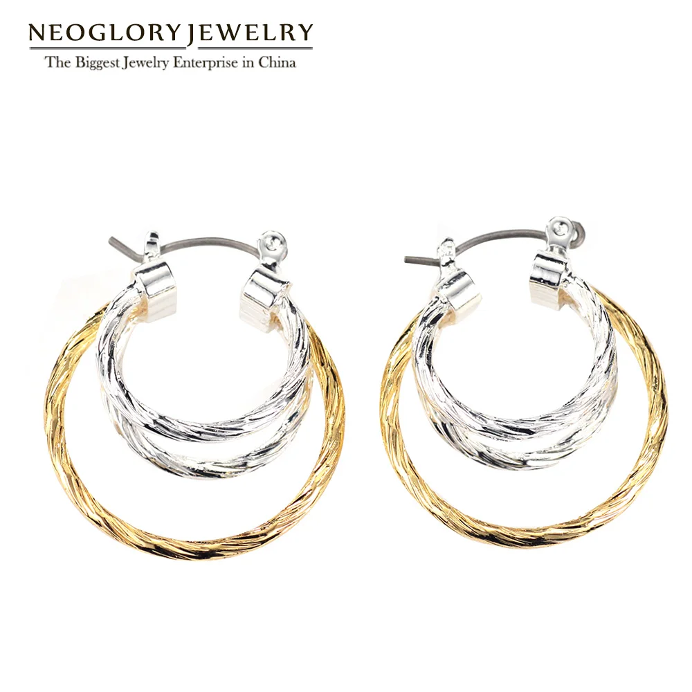 Neoglory модные ослепительные серьги-клипсы двухцветные тройные женские