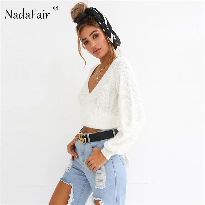 FSDA Autumn Winter Knitted Sweater Casual Long Sleeve Women Sexy V Neck Fashion Back Lace-Up Pullovers Tops | Женская одежда