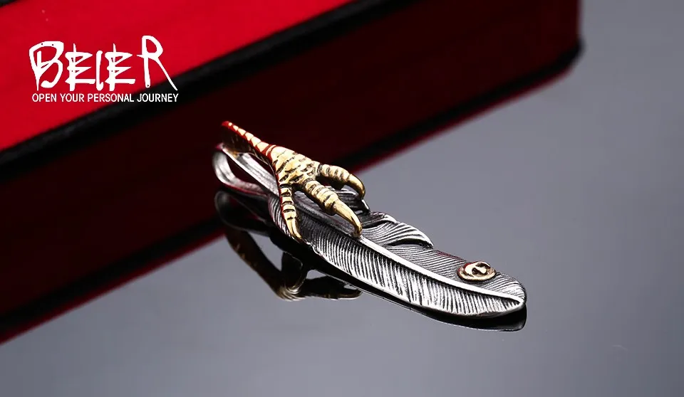 Байер 316L нержавеющая сталь кулон ожерелье золото/серебро Орлиный коготь перо кулон винтажные Модные мужские ювелирные изделия BP8-154