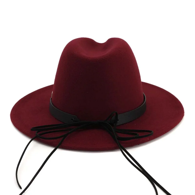 Fashion Autumn and Winter Black Red Fedora Hat Woman and Men Imitation Wool Panama Hats Wide Jazz Hats Caps