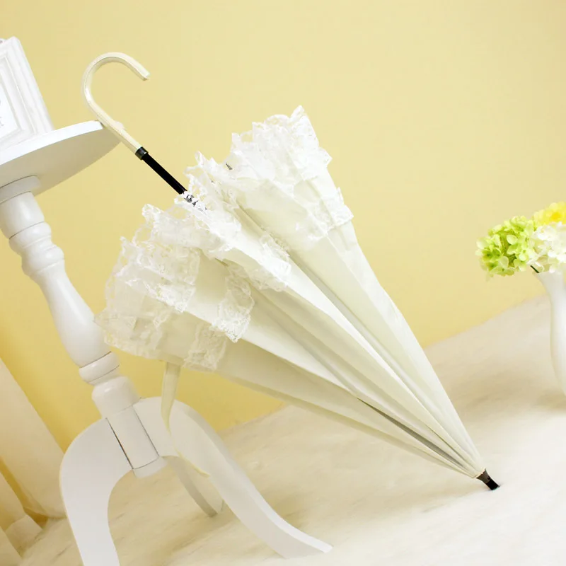 White Only Jime Lace Long Handle Umbrellas Sun Women Double Layer Band Windproof Umbrellas High Quality Lace Flower Umbrella Rain Gear - Цвет: White