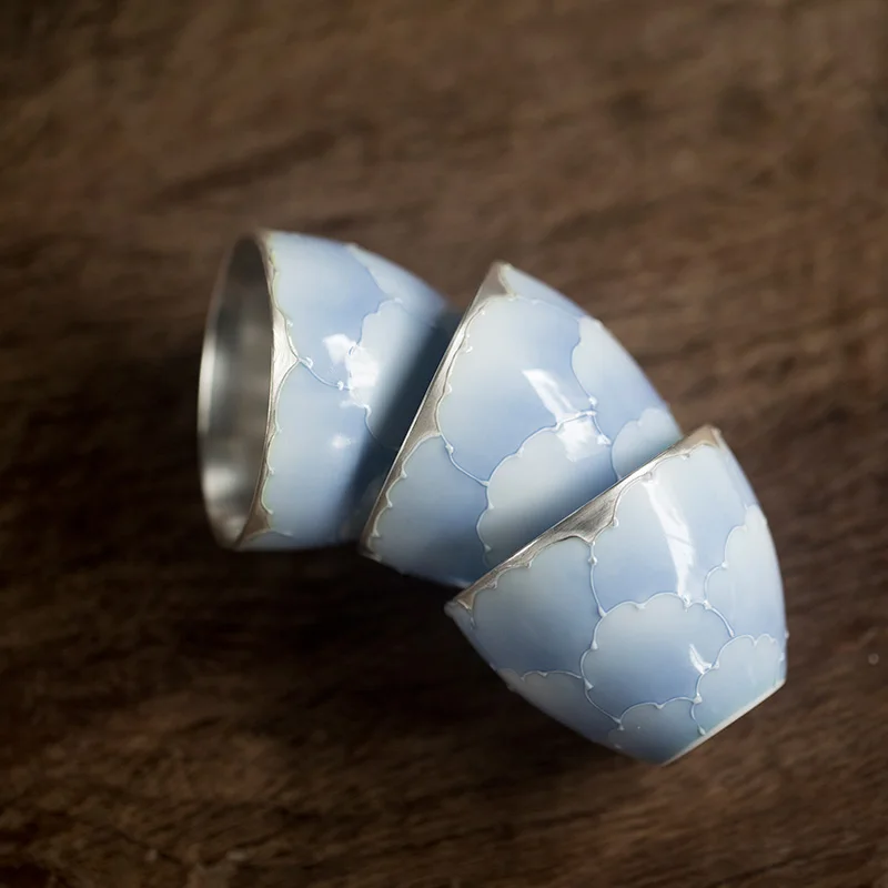 3pcs blue cups TANGPIN Серебряный керамический чайный сервиз ручной работы Серебряный фарфоровый чайник gaiwan чайная чашка - Цвет: 3pcs blue cups