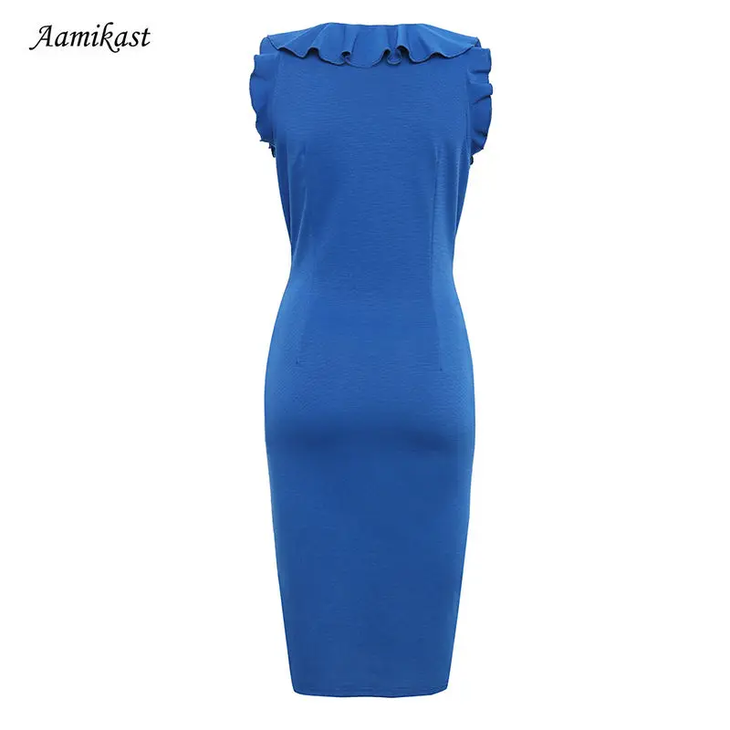 Женское винтажное платье карандаш с оборками без рукавов|summer dress|women business dresswomen