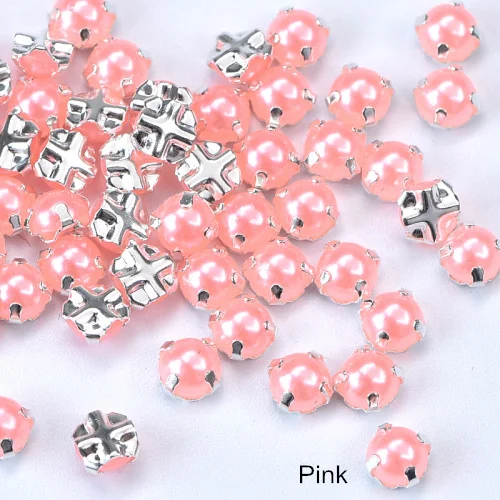 Pink 5 мм, 100 шт, белые стразы для шитья, жемчужные бусины, пришивные стразы с серебряными клешнями, полукруглые жемчужины для рукоделия, B3404 - Цвет: Pink