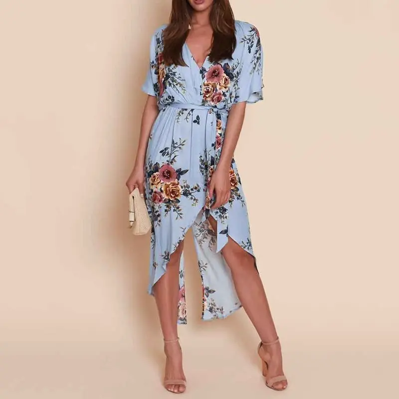 Летнее пляжное платье с цветочным рисунком женское богемное модное