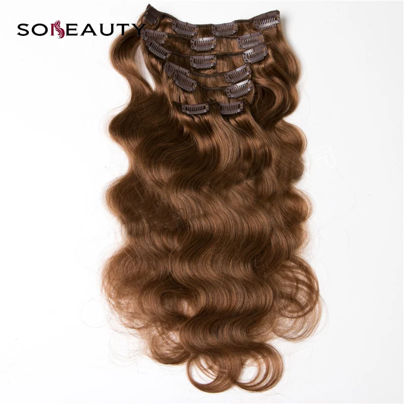 #4 Sobeauty человеческие волосы для наращивания на заколках, сделанные Remy волосы 14 ''16'' 18 ''20'' 22 ''24'', волнистые волосы для наращивания на всю голову - Цвет: #4