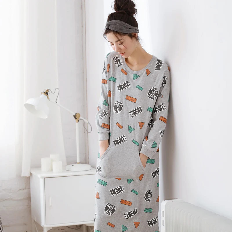 Весна и осень с длинными рукавами любителей пижамы 100% хлопок ночная рубашка