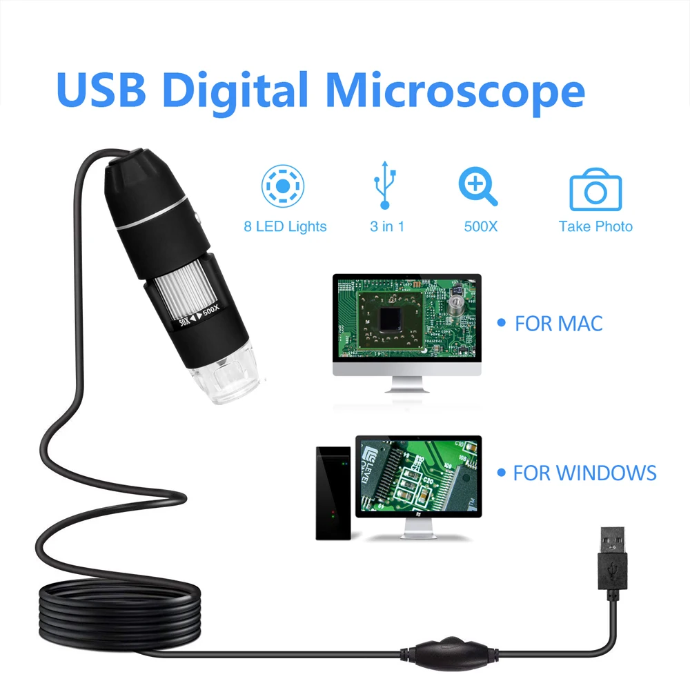 Портативный 8 светодиодный USB Цифровые микроскопы 550-1000X 50-500X эндоскоп Камера