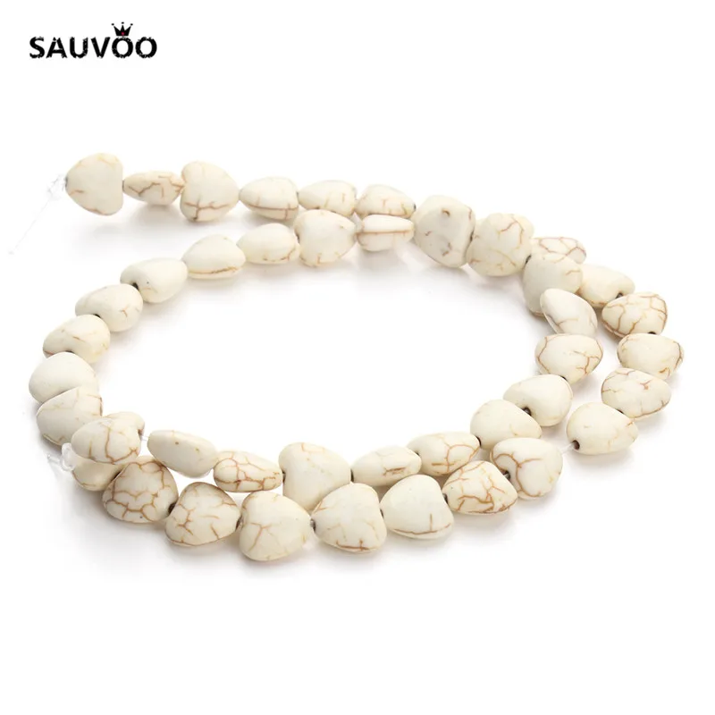 Бусины SAUVOO в форме сердца 10 Х9 мм белые синие нитка F1288|howlite beads|white howlite beadswhite stone beads
