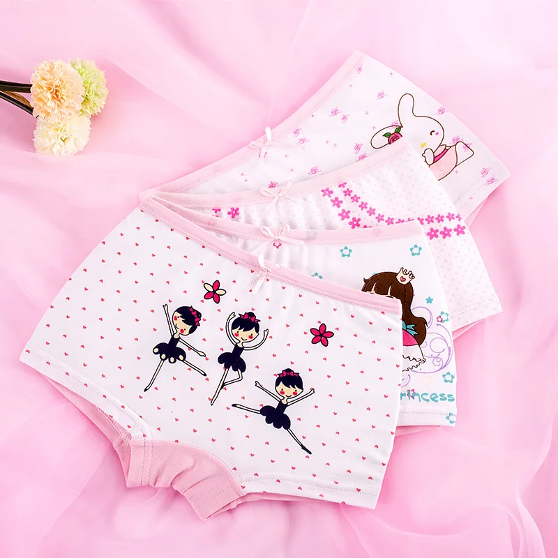 2Pcs/set Girl Cotton Breathable Soft Cartoon Print Underwear Boxer Briefs Panties Cute Underpants Children's Shorts KF26
