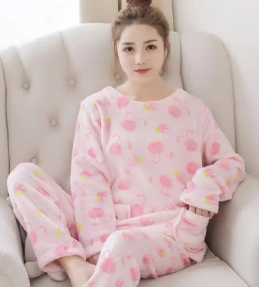 Зимние фланелевые пижамы для женщин, милые женские пижамы, Пижама Kigurumi, высокое качество, повседневные мягкие пижамы для женщин, 2 шт
