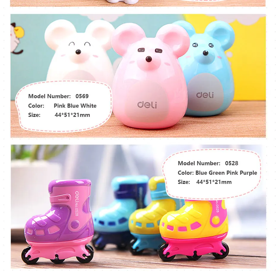 Deli мини острый карандаш острые энеры мини милые животные серии Красочные kawaii животные 0,8 и 1,2 см диаметр отверстия толще/больше карандаш
