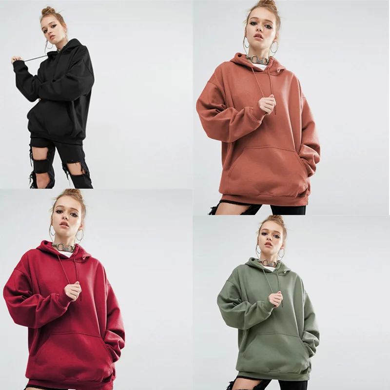 

Europe and The United States New Loose Solid Color Sports Hooded Bat Sleeve Sweatshirt Black red green color Women's Clothing