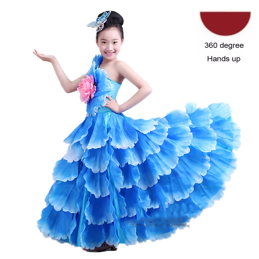 Color5 360 degree Цветочное украшение размера плюс Элегантное свадебное платье-пачка цыганское испанское фламенко с открытыми плечами танцевальные костюмы с головным убором - Цвет: Color5 360 degree