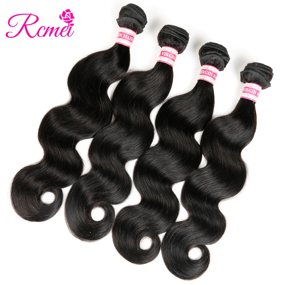 RCMEI Волосы Virgin Hair Weave Индийская волна Расширение 4 пучка Много Необработанный человеческий натуральный черный цвет на.