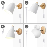 wood wall lamp with plug and 1 2 meters line cable with knob switch creative bedside wall light useu plug 10cm wooden base