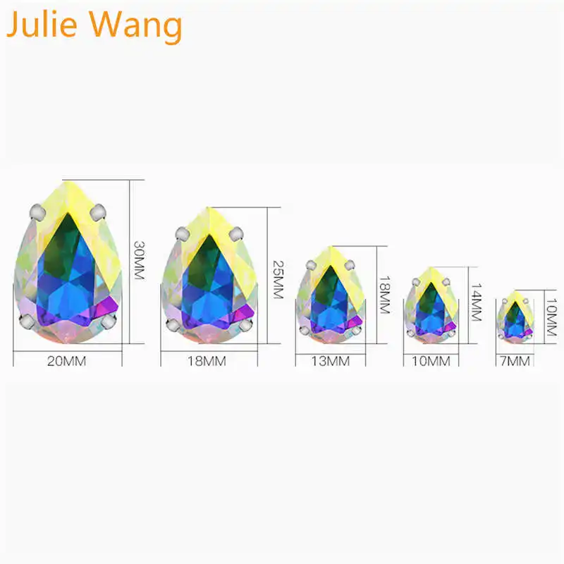Julie Wang 50 шт. стеклянные стразы в форме капли с зажимами кабошон каплевидный